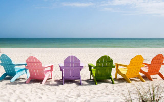 Colorful chairs sandy beach ocean 3 - sandy free wallpaper