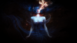 Blue hair red light woman - her face and body free wallpaper