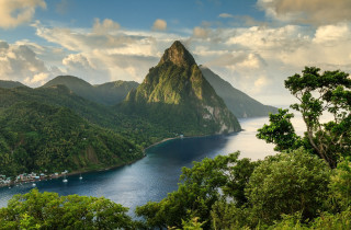 Mountain lake town background scenery - the other side of it free wallpaper