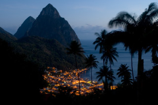 City lit night palm trees - palm tree and mountains free wallpaper