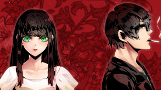 Anime couple green eyes black 2 - his mouth free wallpaper