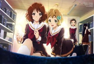 Girls school uniforms hallway window - behind them free wallpaper