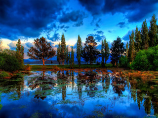 Lake trees clouds blue sky 2 - art brenner free wallpaper
