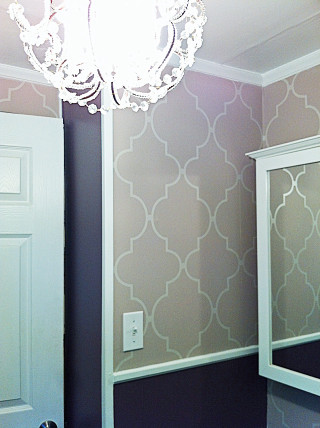 Bathroom chandelier mirror sink door - neutral free wallpaper