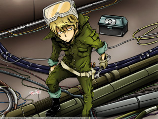 Man green uniform pile pipes - plasticien free wallpaper