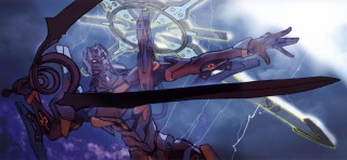 Cartoon character sword clock lightning - the sky behind free wallpaper