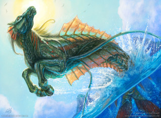 Dragon surfboard ocean sun wave - a painting of a dragon free wallpaper
