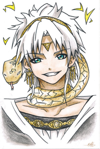 Woman white hair snake neck - anime art free wallpaper