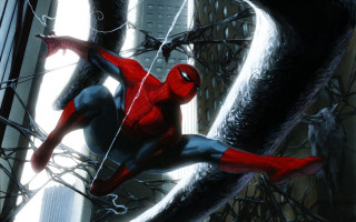 Spider man hanging upside down - a spider man free wallpaper