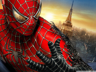 Spider man red suit city 3 - cgi free wallpaper