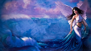 Woman blue dress wave wings - metaphysical free wallpaper