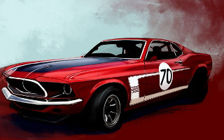 Red mustang number seventy red - matte drawing free wallpaper