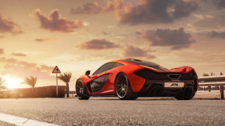 Red sports car sunset dawn - the side of a road free wallpaper
