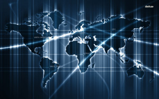 Blue world map lines dots - a white outline free wallpaper