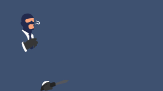 Masked man gloves gun pointing - minimalist free wallpaper