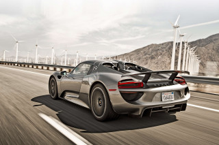 Silver sports car road windmills - wind mill free wallpaper