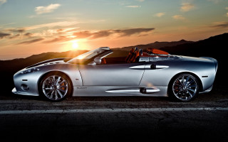 Silver sports car sunset mountains 3 - the side of a road free wallpaper
