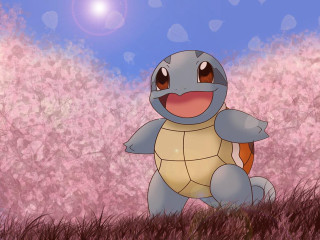 Cartoon turtle field flowers blue - pop surrealism free wallpaper