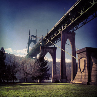 Bridge river greenfield trees bluesky - digital photography free wallpaper