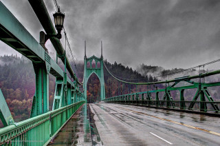 Bridge light pole forest cloudy - gloomy atmosphere free wallpaper
