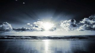 Sunshine clouds ocean beach waves - crepuscular ray free wallpaper