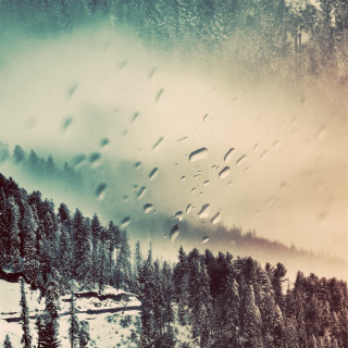 Snowy mountain trees rain drops - cloudy free wallpaper