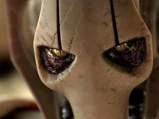 Creepy alien yellow eyes strings - head and neck free wallpaper
