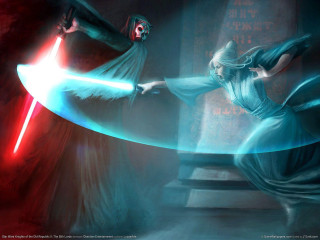 Women dark room lightsaber demon 2 - their hand and a demon in the background free wallpaper