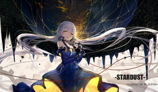 White haired woman blue dress 2 - art station free wallpaper