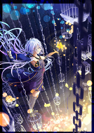 Anime longhair purpledress chainfence spacehologram - firefly free wallpaper