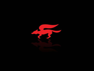 Red dog running black background - a reflection free wallpaper