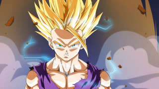 Cute super saiyan blonde spiked - his face and chest free wallpaper