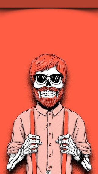 Bearded man synthwave red background - synthwave style free wallpaper