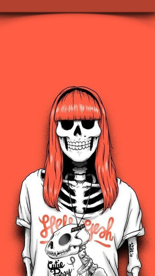 Woman red hair skeleton shirt - a skeleton free wallpaper