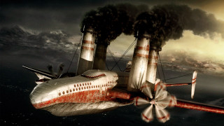 Plane flying smoke stacks aircraft - massurrealism free wallpaper
