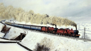 Train snow tracks smoke traveling - a train free wallpaper