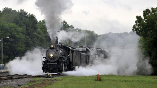 Train traveling smoke stacks passing - dieselpunk free wallpaper