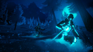 Woman dark forest glowing guitar - guitar free wallpaper