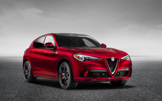 Red alfa suv cloudy road - a black rim free wallpaper