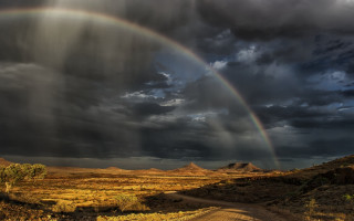 Rainbow dirt road desert cloudy - under free wallpaper for desktop