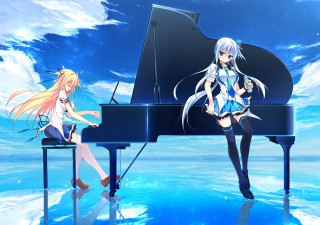 Anime girls piano blue sky - a blue sky free wallpaper