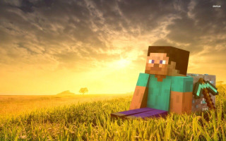 Minecraft character sitting grass sunset - andrew stevovich free wallpaper