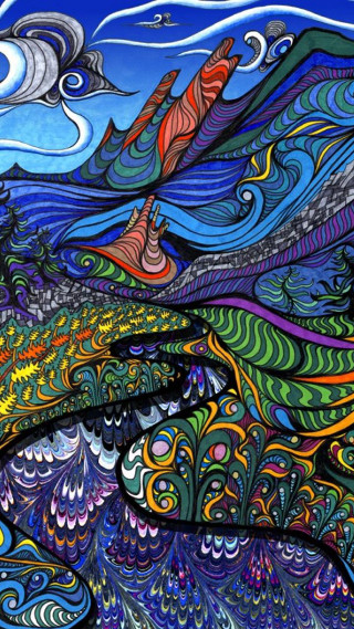 Colorful landscape waves clouds bird - wave free wallpaper