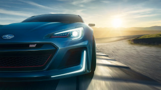 Blue sports car sunset road 3 - the horizon behind free wallpaper