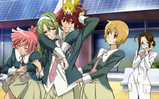 Anime girls building solar panels - solar free wallpaper