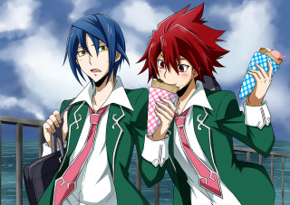 Anime boys drink cellphone cloudy - a cloudy sky in the background free wallpaper