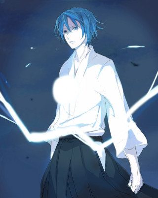 Blue hair manga man dark - a white shirt free wallpaper