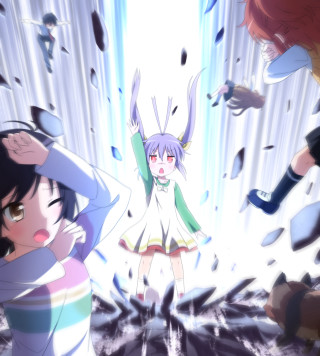 Anime girls waterfall arms up - free gaming wallpaper