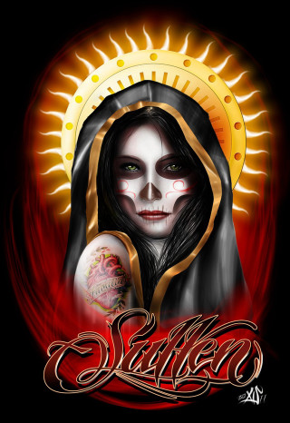 Woman skull face sun behind - anne stokes free wallpaper
