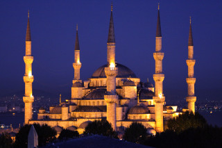 Large building spires night city - night time free wallpaper for desktop